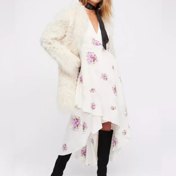 FREE PEOPLE | Off-White + Purple Midi Birdie Hi-Lo Dress (Size 0) - Picture 3 of 6